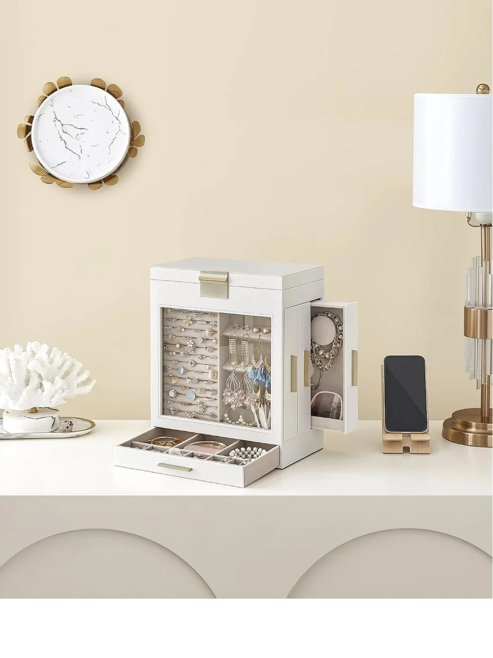 SONGMICS 5-Layer Jewelry Box with Deluxe White Jewelry Organizer Box with Mirror